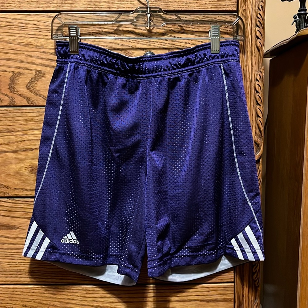 Women’s purple and grey reversible adidas athletic shorts